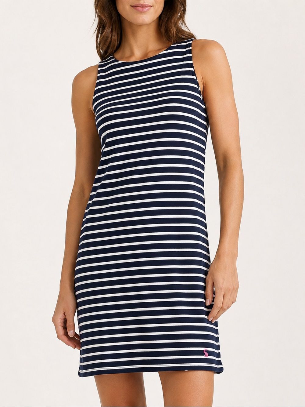 Joules Premium Grade Navy White Stripe Cotton Shift Dress US 6 Nautical Coastal